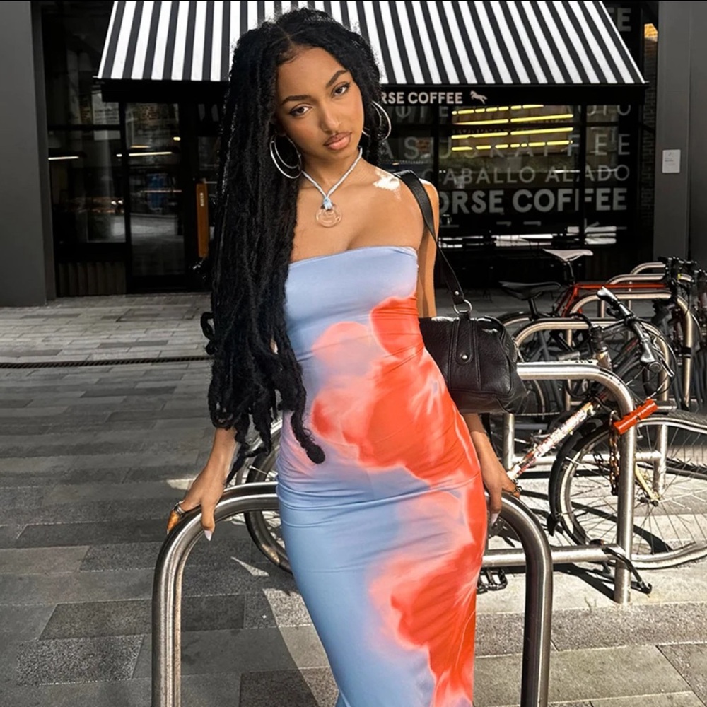 Sexy Strapless Print Tube Maxi Dress Women Off Shoulder Backless Stretch